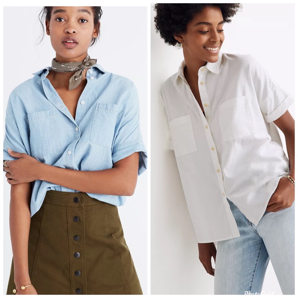 Bundle of Madewell Courier Short Sleeve Button Down Shirts XS Chambray and White